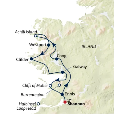 Reiseverlauf Irland - abenteuerliche Westküste & tosende Wellen - 8 Tage