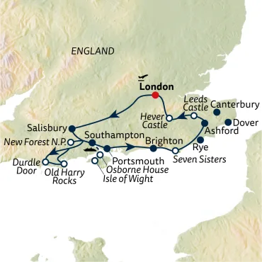 Reiseverlauf Autoreise Kent – wo England von seiner schönsten Seite blüht - 12 Tage