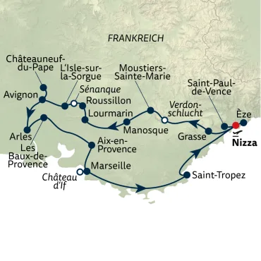 Reiseverlauf Höhepunkte der Provence & Côte d’Azur