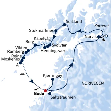 Reiseverlauf Busreise Lofoten -  Bergsilhouette unter dem Nordlicht