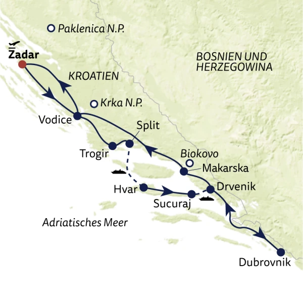 Reiseverlauf RR24-ZAD121001-Balkan-Dalmatiens-Kuesten-und-Meer-S-341
