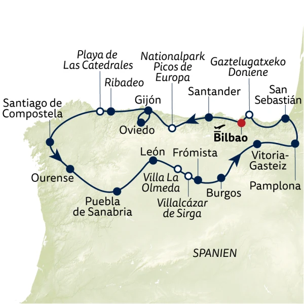 Reiseverlauf S_26-BIO521008_BIO521009-Spanien-Altstädte_Pilgerpfade_WEB