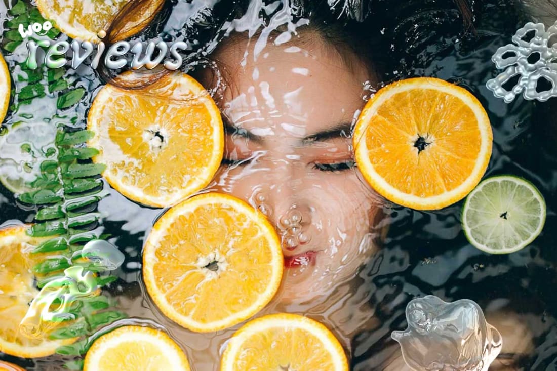 Woman at spa surrounded by fruits