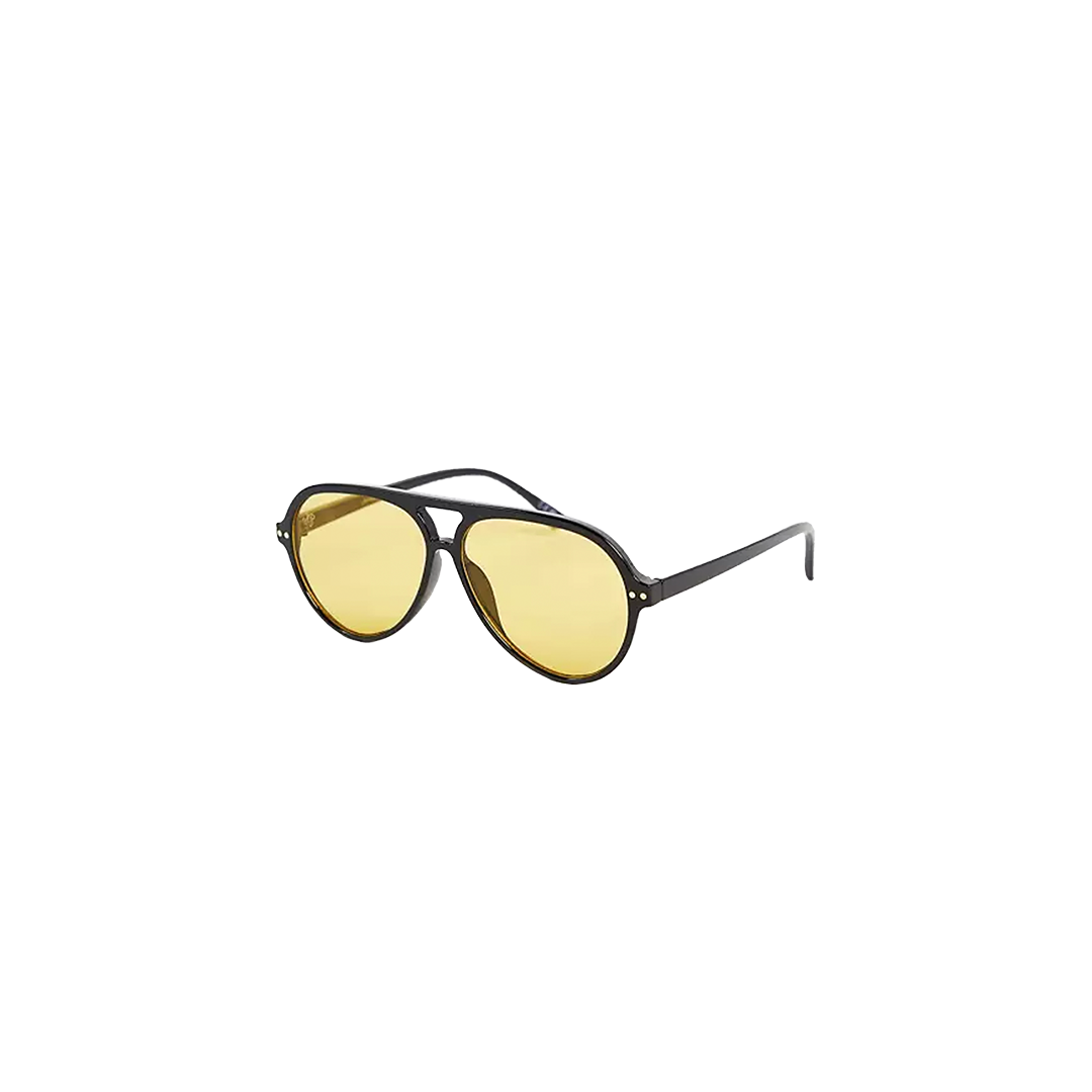 Oversized Aviator Sunglasses in Black with Yellow Lens