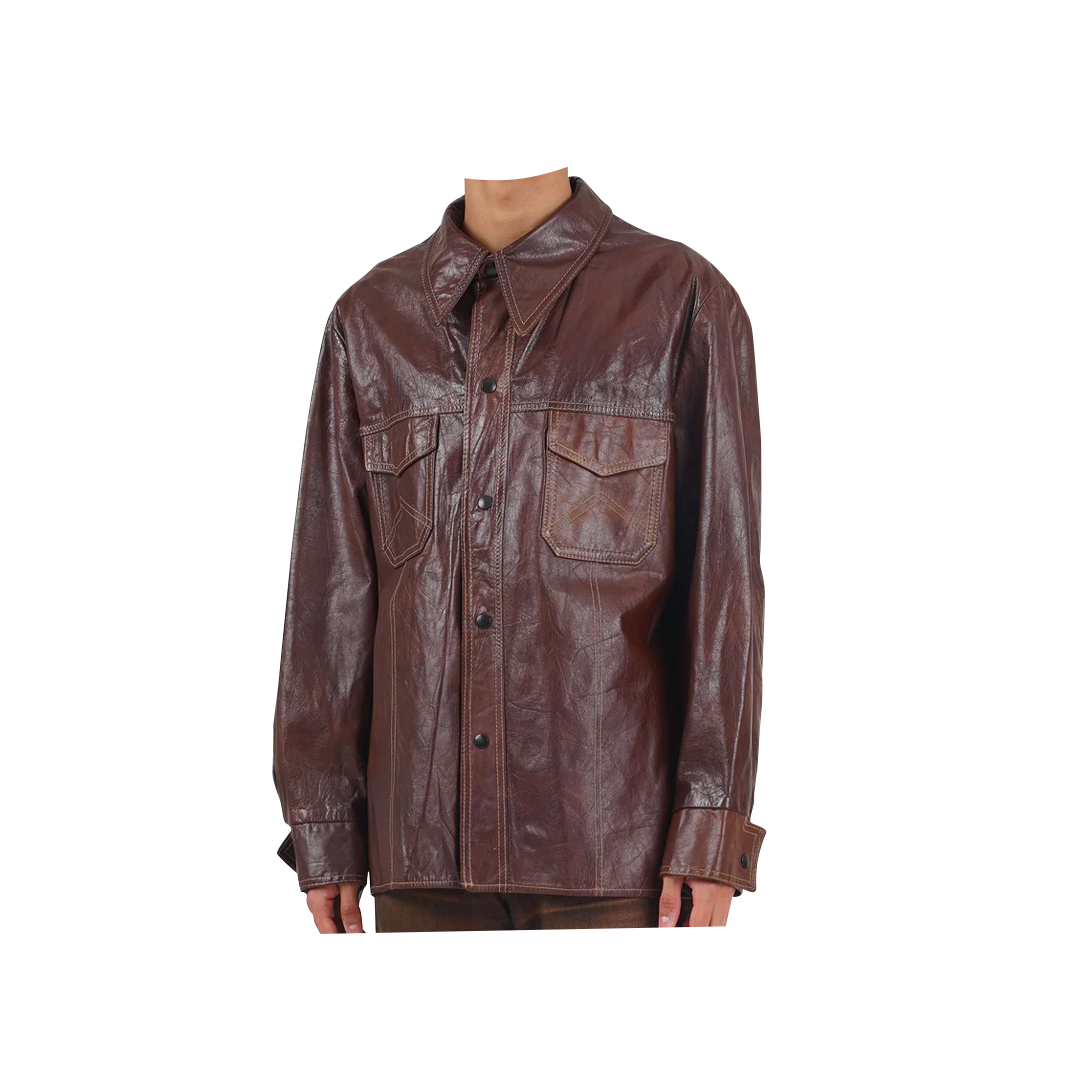 Vintage 70s Brown Leather Shirt Jacket