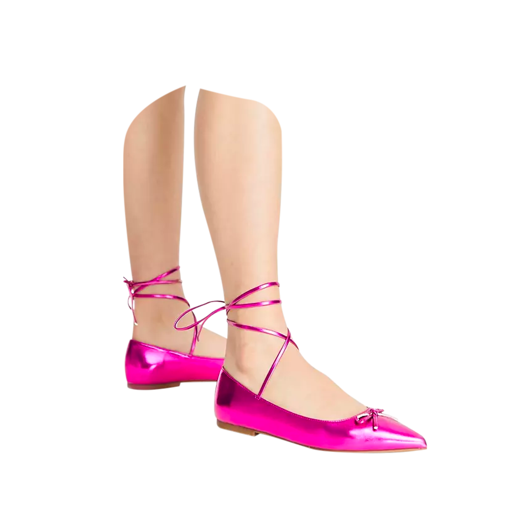 Lassie tie leg ballet flats in pink metallic