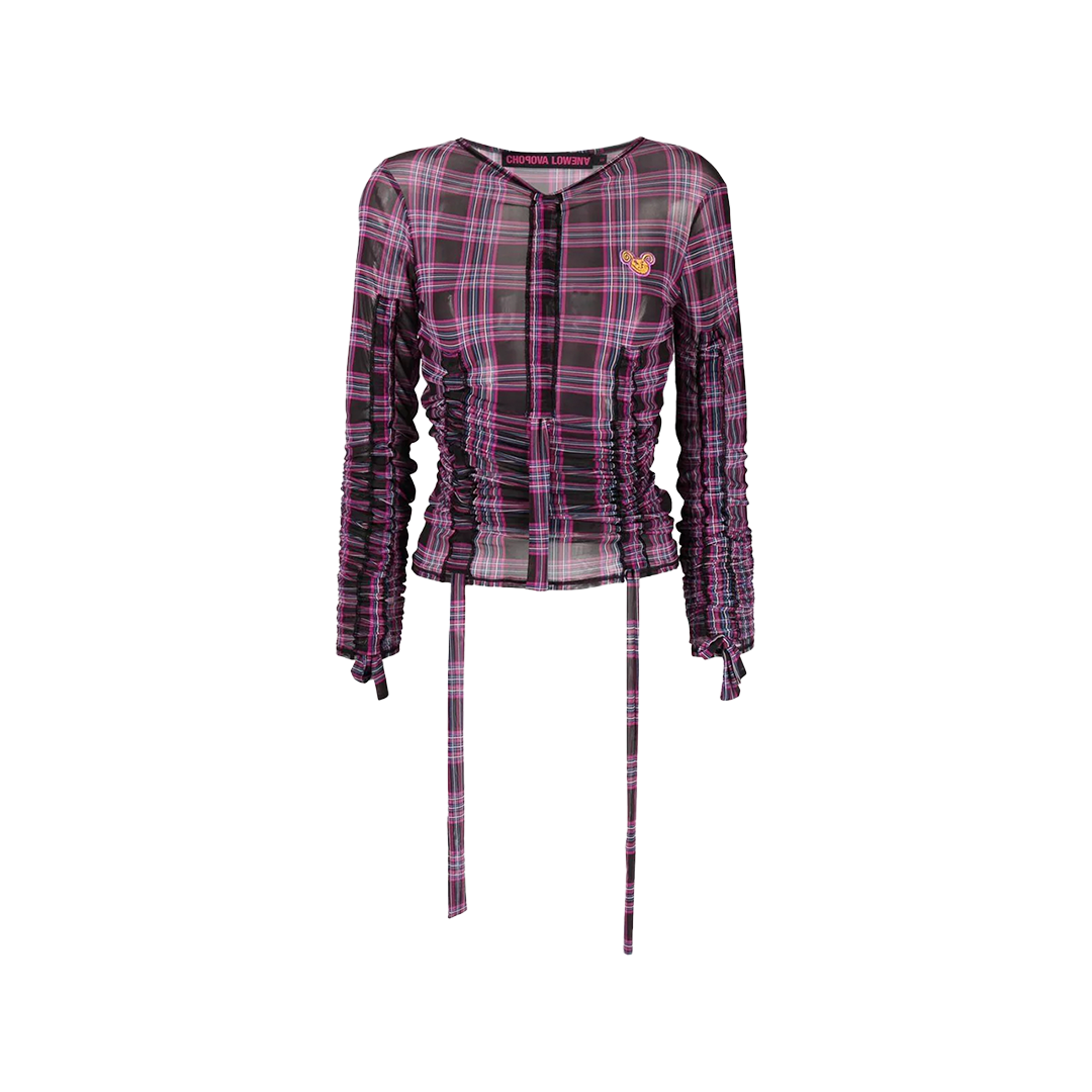 Ruched check-pattern cropped top