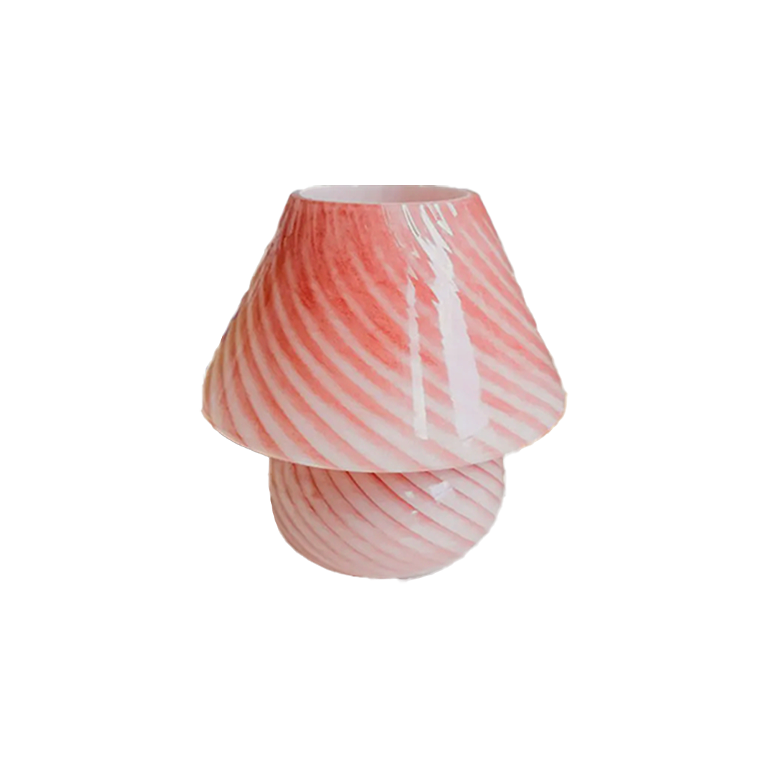 lucia pink murano 70s style mushroom stripe glass table lamp
