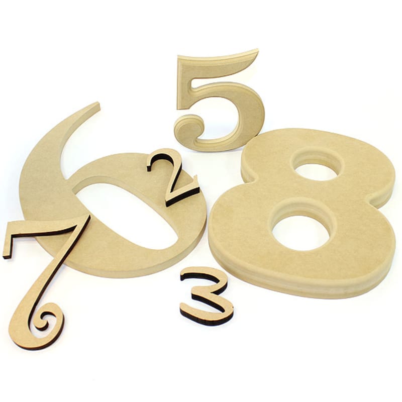 Unfinished Wood Clock Number Set in Times New Roman Bold Font, Available in A Variety of Sizes and Thicknesses (2 inch Tall, 1/8 Thickness)