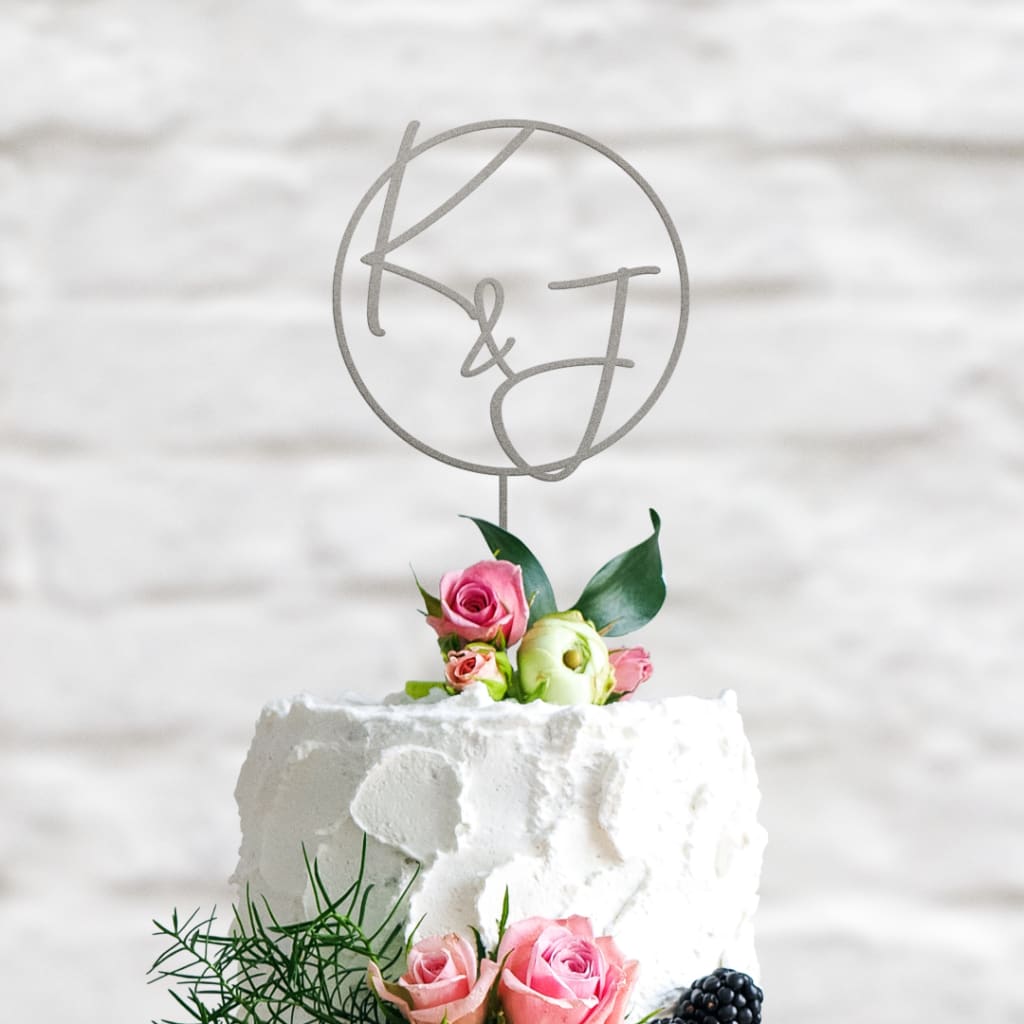 Simple. I like the flower cluster on top. I probably couldn't do a  monogram, and I think i… | Monogram wedding cake, Wedding cake with initials,  Wedding cake rustic