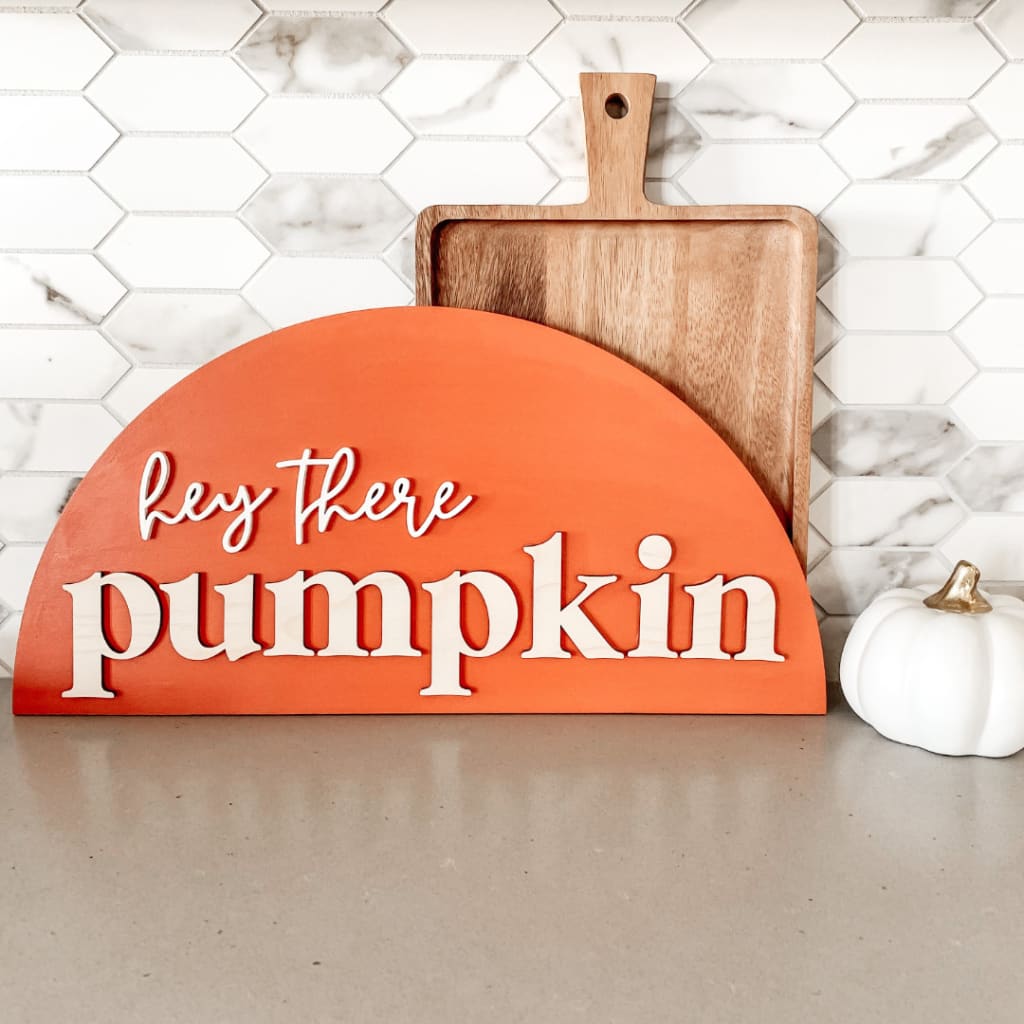 Orange and White Hey There Pumpkin Shaped Wall Art Orange and White Hey There Pumpkin Shaped Wall Art