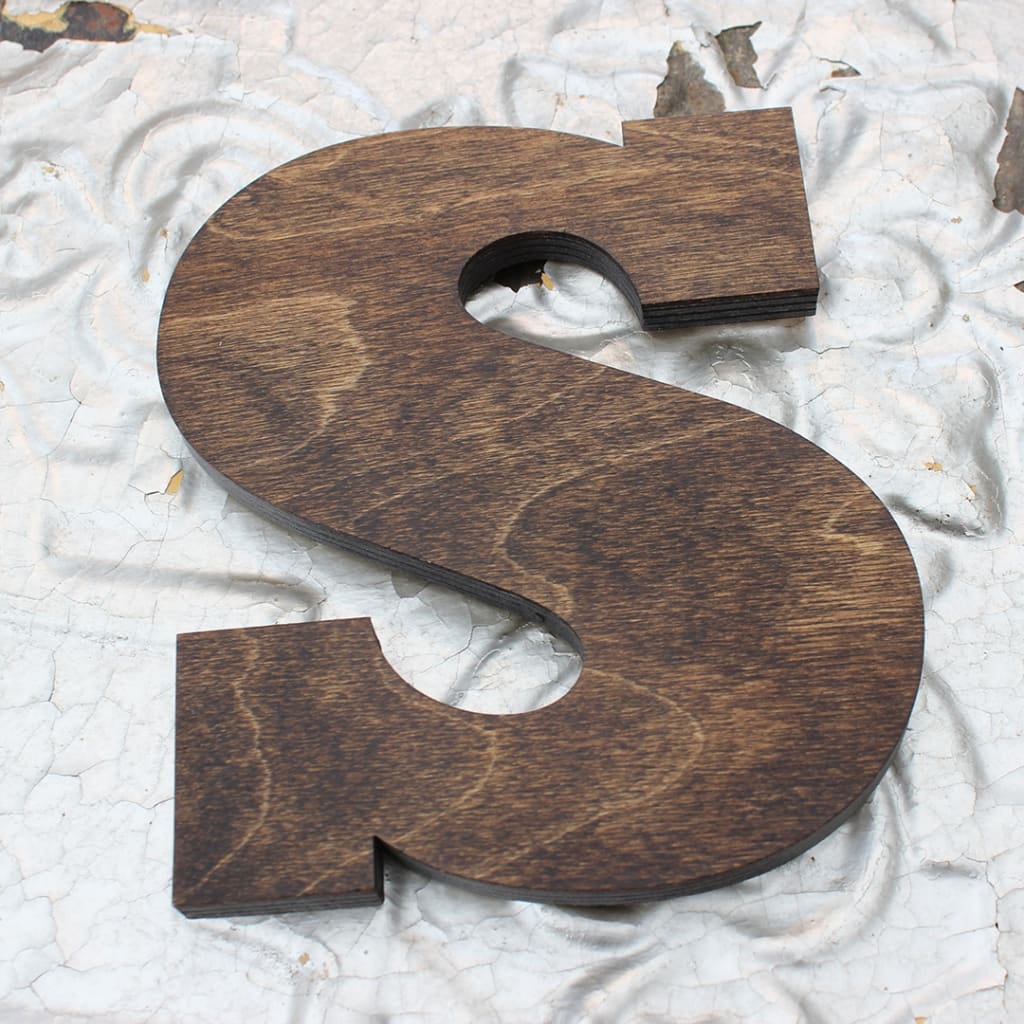 Small Wooden Letters - 1-1/4 Inch tall, Walnut on Oak
