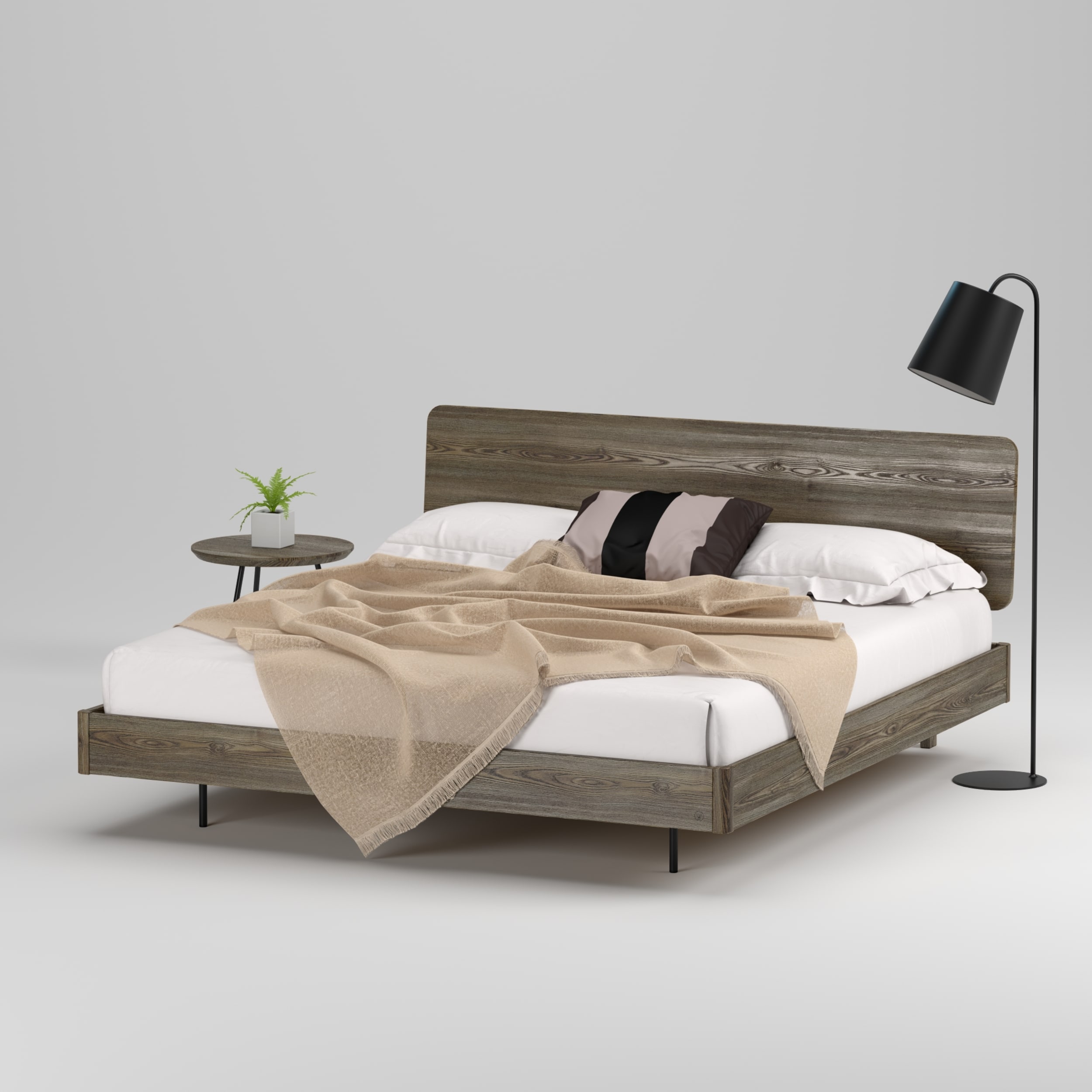 Двуспальная деревянная кровать Вольке 180x200 см - дерево Ясень - цвет ...