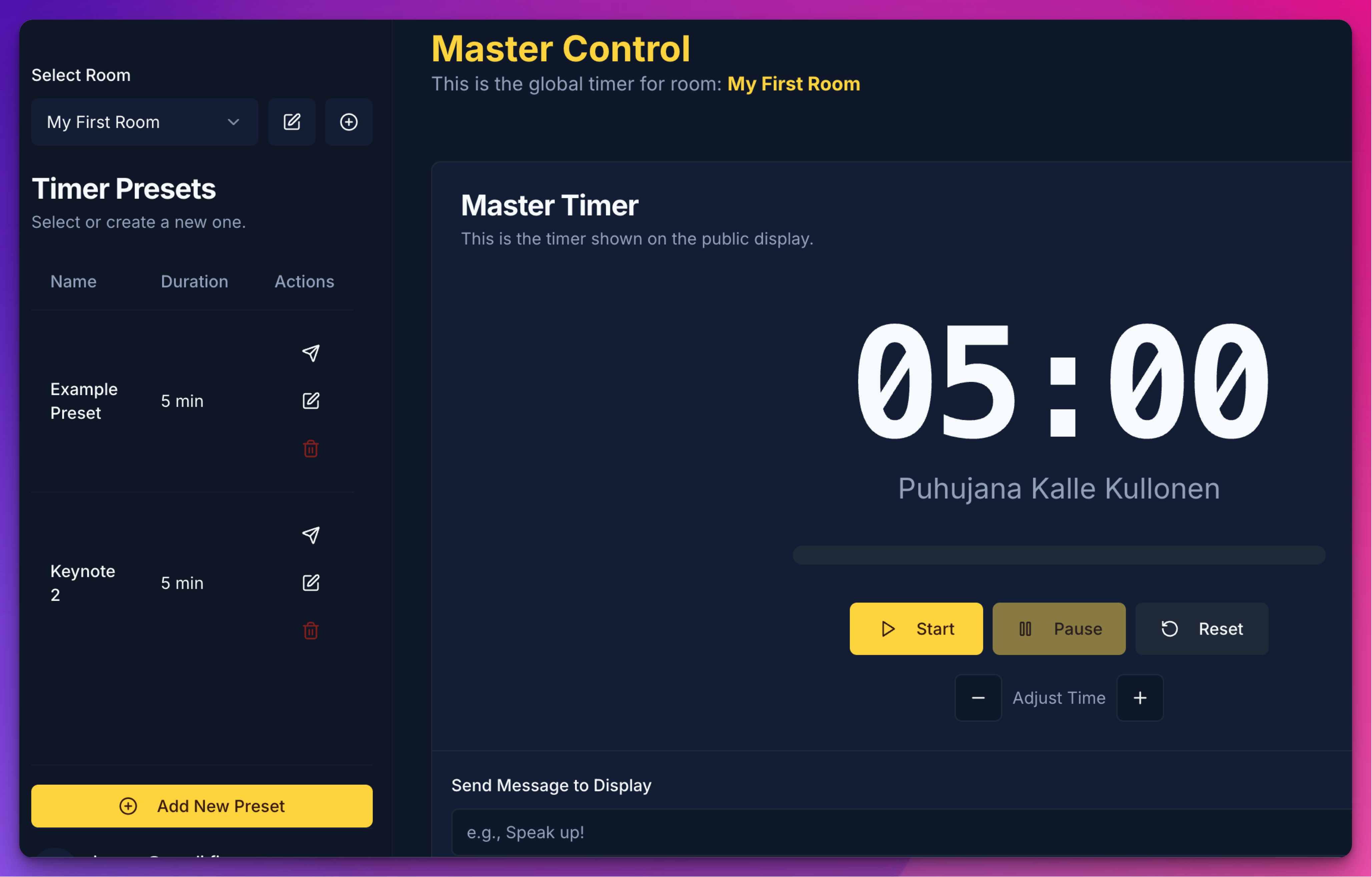 EventTimer rundown and timer display