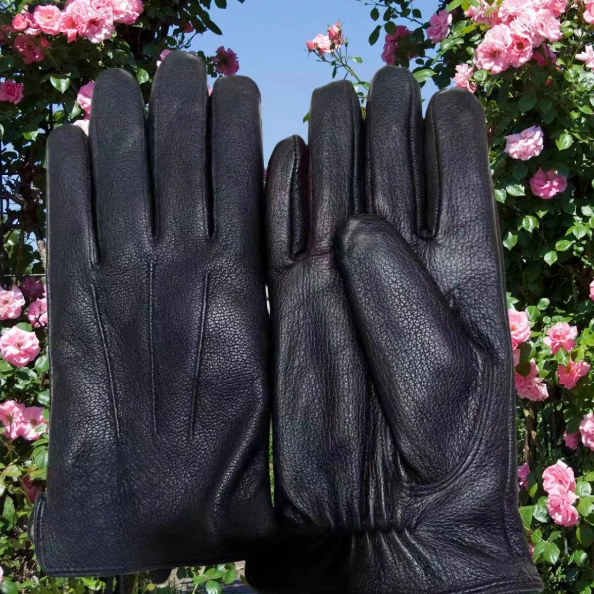 Gloves for cycling, warm hand protection, full palm touch screen, men's gloves with deer pattern, whole goatskin, wear-resistant, soft and cold-proof