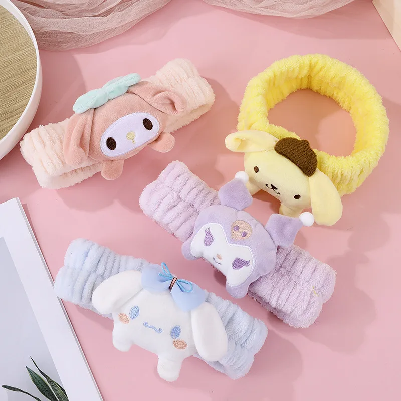 Корейская версия сладкой повязки на голову Sanrio, повязка на голову для мытья лица, оптовая продажа, фланелевая повязка на голову Kuromi с корицей и собакой Melody