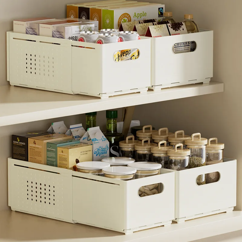Cabinet storage box drawer-type retractable desktop snacks and sundries kitchen organizer box deep cabinet right-angle storage box