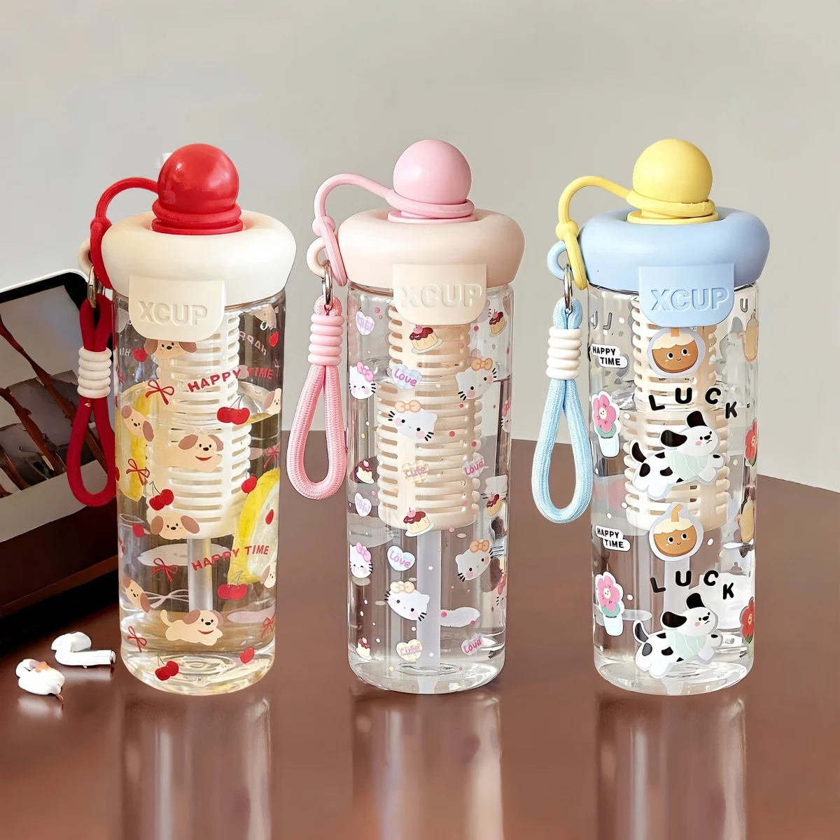 Float plastic cup, high-looking, large-capacity, summer portable straw cup, water cup, cute cartoon gift cup