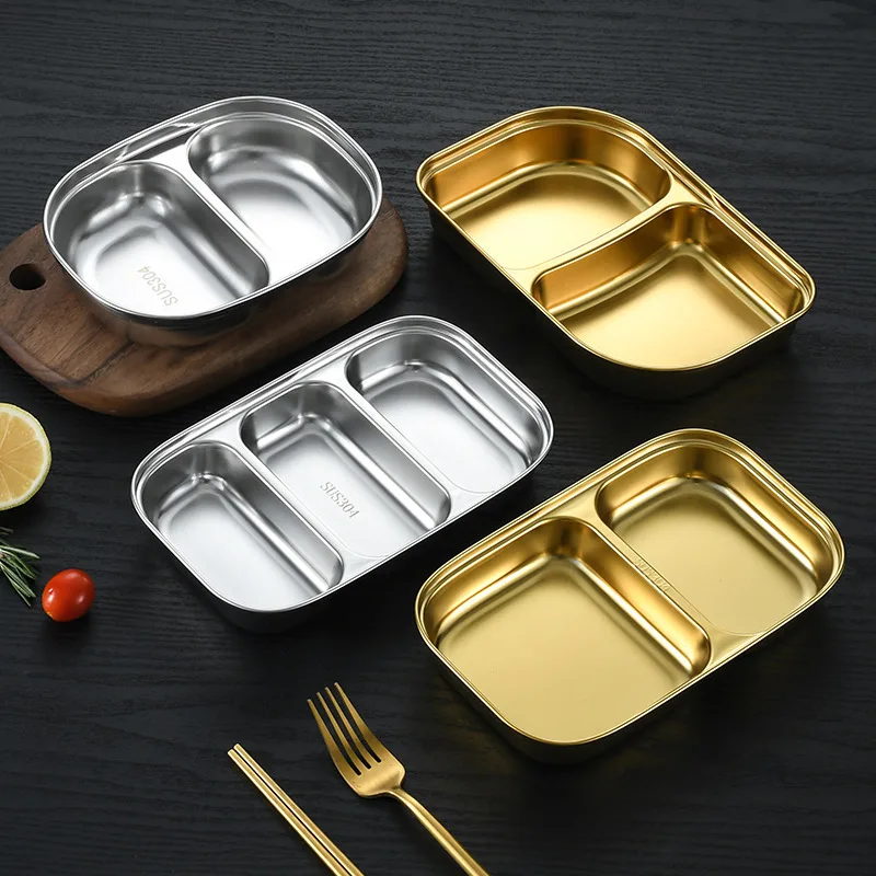 304 stainless steel divided plate school cafeteria divided plate household tableware deepened thickened plate children's rice plate