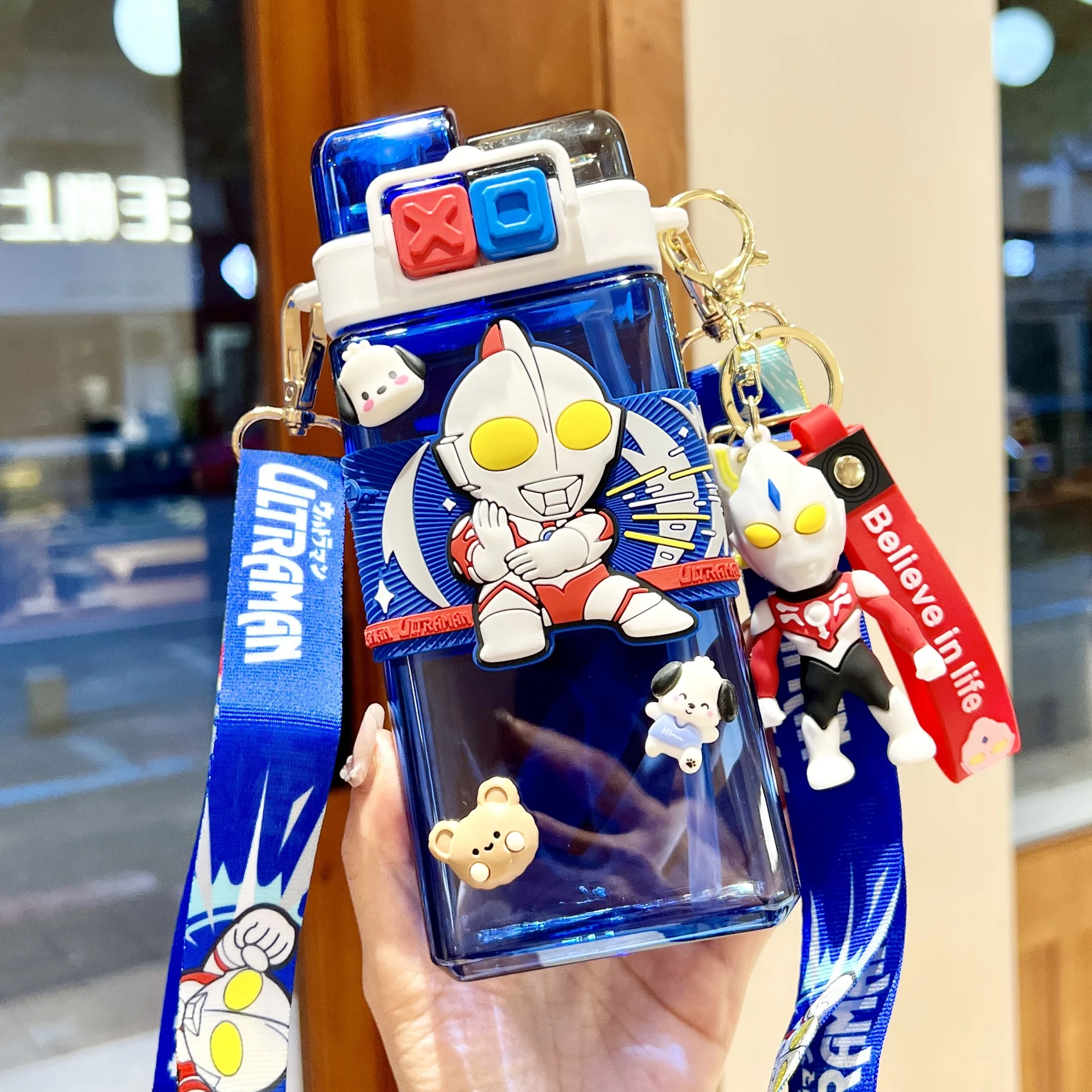 Cartoon children's water cup for boys going to school special square double drink summer straw cup with high temperature resistance and portable