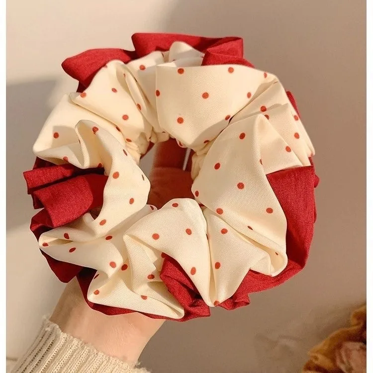 Korean style polka dot large intestine hair band for women autumn and winter new red polka dot hair accessories headband hair ball head hair rope hair rope
