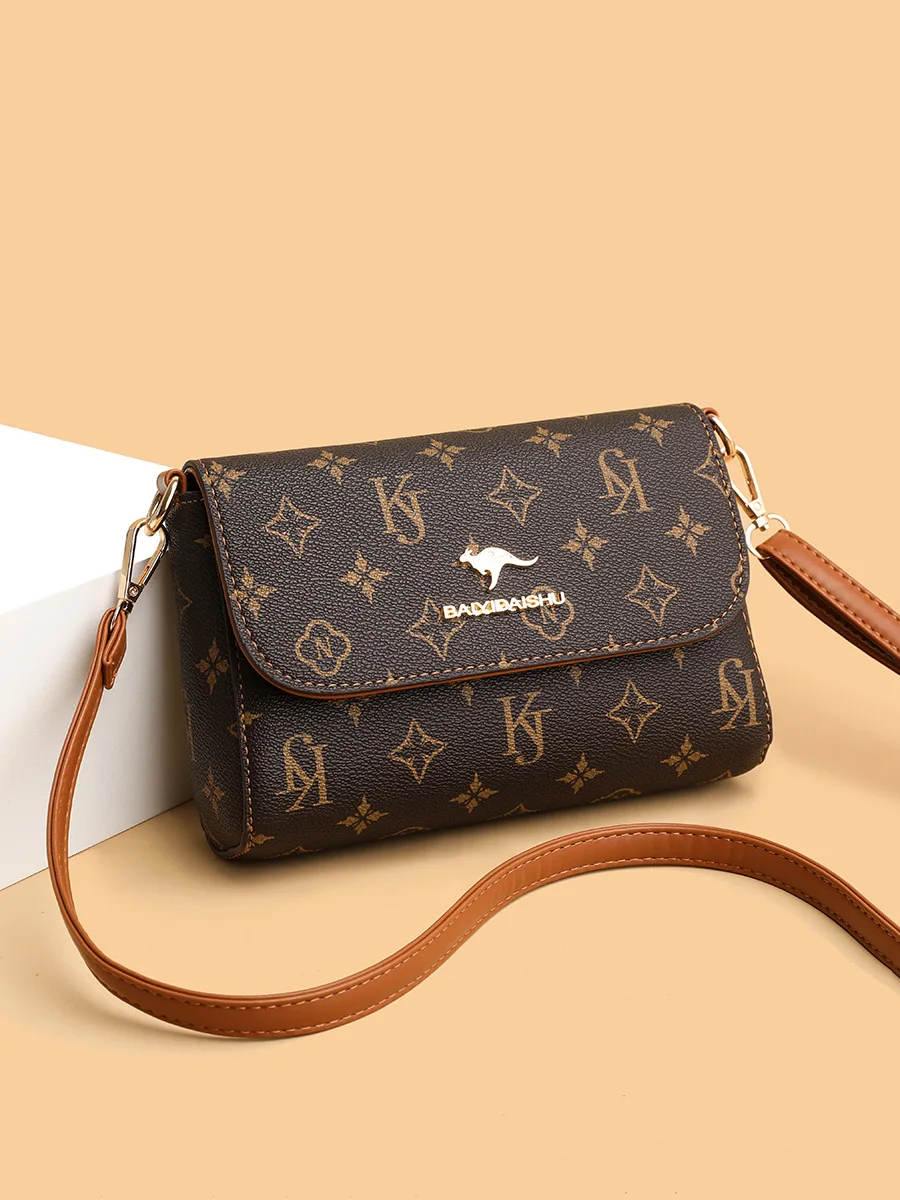 Fashionable printed one-shoulder handheld small square bag, versatile high-end textured crossbody bag, trendy