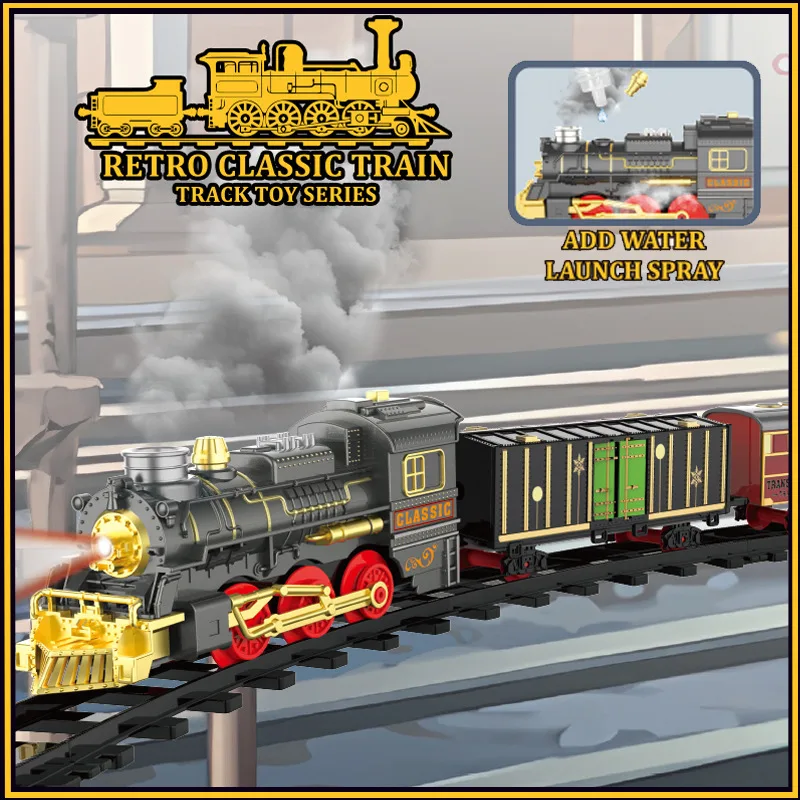 Children's classical smoking train rail car retro steam electric train high-speed rail model boy toy