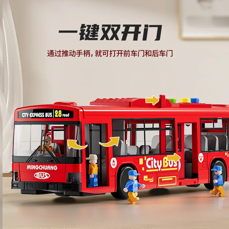 Children's toy car 1-3 years old double-door bus baby pull-back car boy large car model light music 3