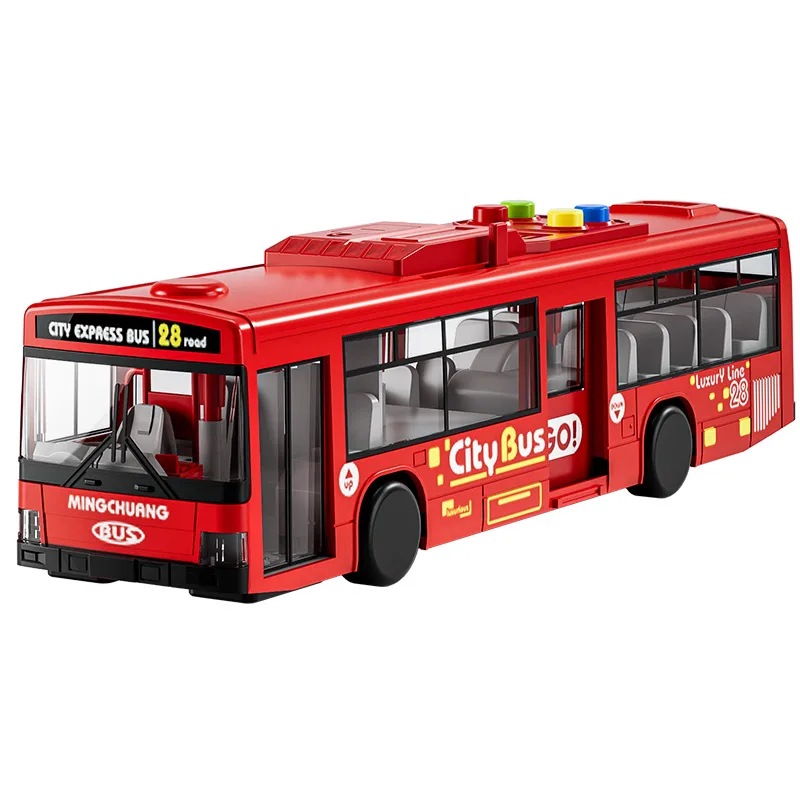 Children's toy car 1-3 years old double-door bus baby pull-back car boy large car model light music 5