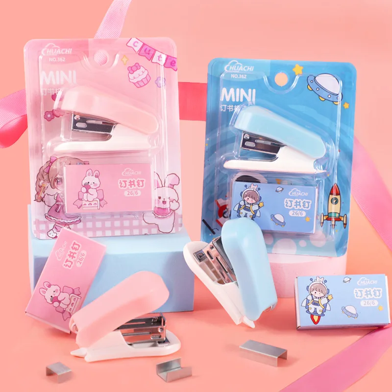 Mini stapler set, student document, test paper, labor-saving, free staples, simple style office supplies and stationery 3