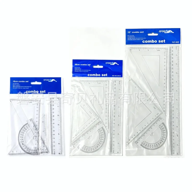 Student ruler set 15cm/20cm/30cm triangle plate protractor drawing straight ruler set four-piece set