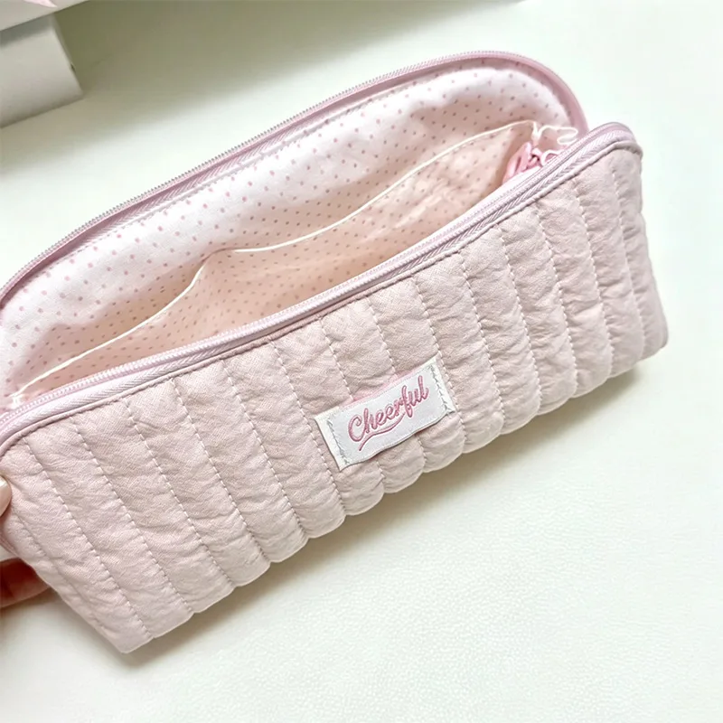 Blue polka dot pencil bag ins Xiaohongshu soft and cute polka dot shell multi-layer storage bag student stationery bag 3