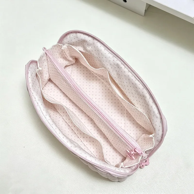 Blue polka dot pencil bag ins Xiaohongshu soft and cute polka dot shell multi-layer storage bag student stationery bag 4