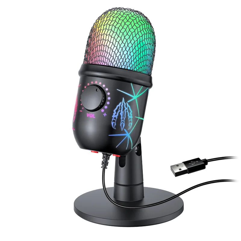 V5 USB condenser microphone computer recording mobile phone live broadcast karaoke noise reduction game e-sports luminous RGB microphone 5