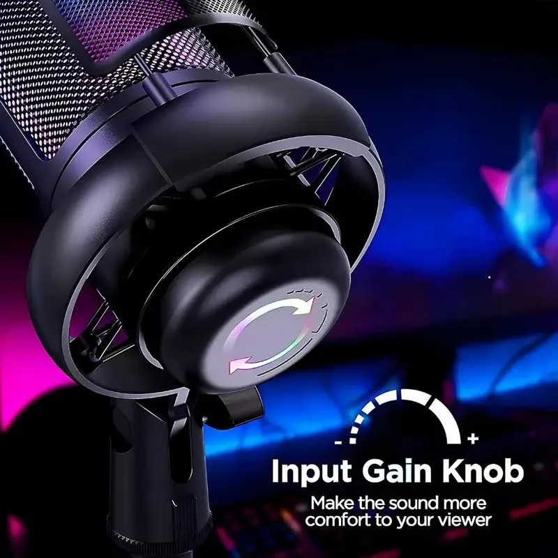 USB condenser microphone RGB colorful computer karaoke game voice recording mobile phone live broadcast cross-border wired microphone 4