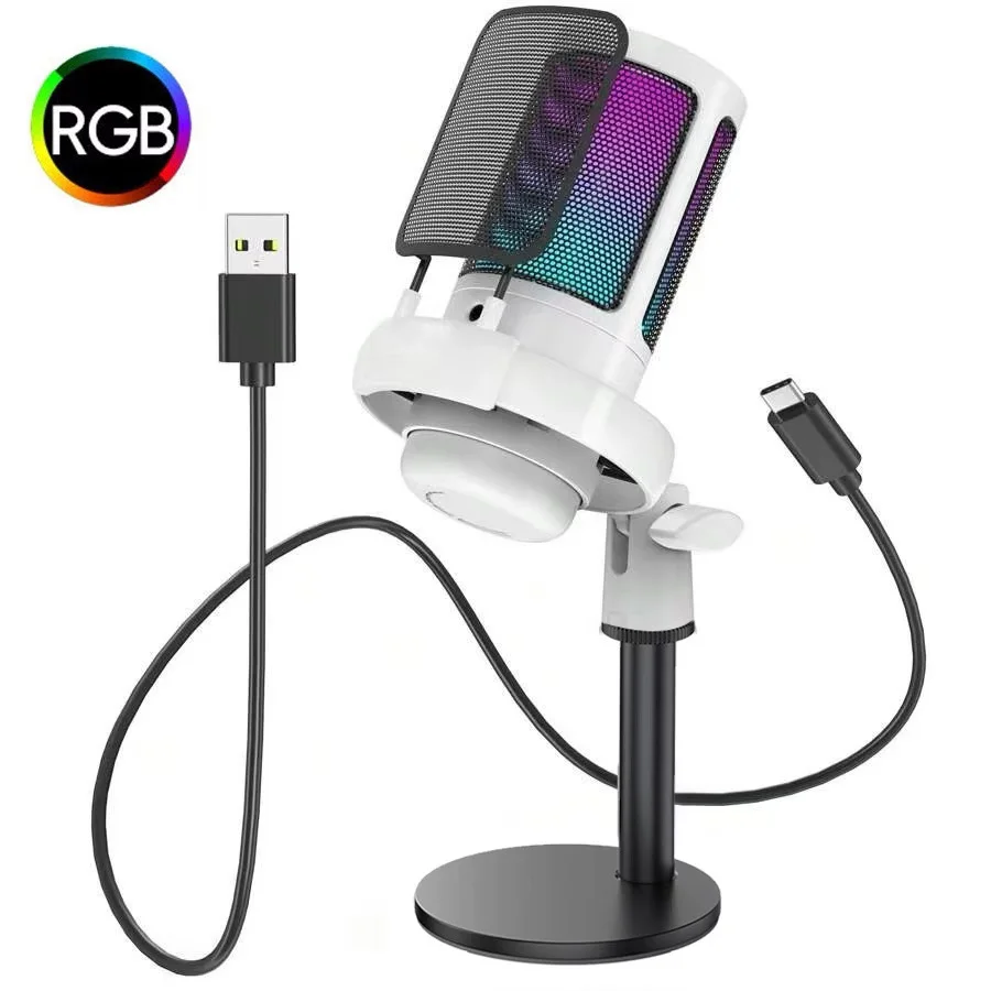 USB condenser microphone RGB colorful computer karaoke game voice recording mobile phone live broadcast cross-border wired microphone 6