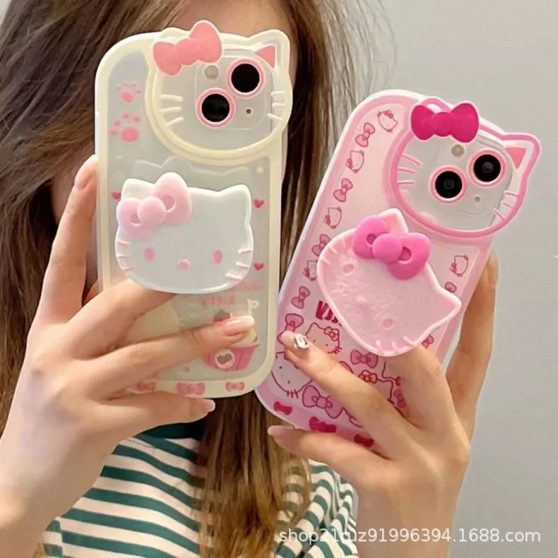 KT cat with stand 17 mobile phone case iPhone13 cartoon soft shell Apple 12 mobile phone 15pro protective cover 16