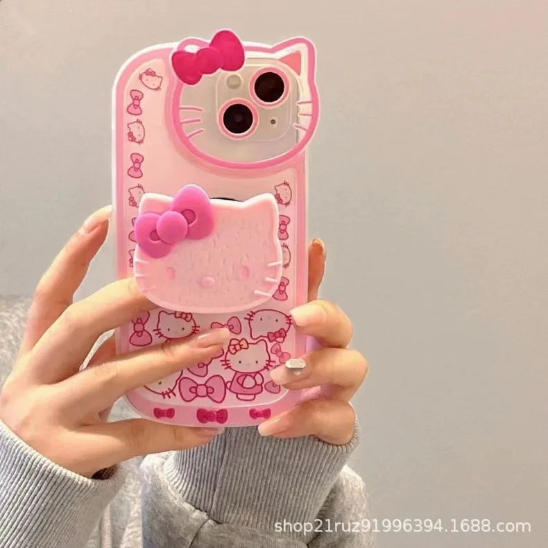 KT cat with stand 17 mobile phone case iPhone13 cartoon soft shell Apple 12 mobile phone 15pro protective cover 16 3
