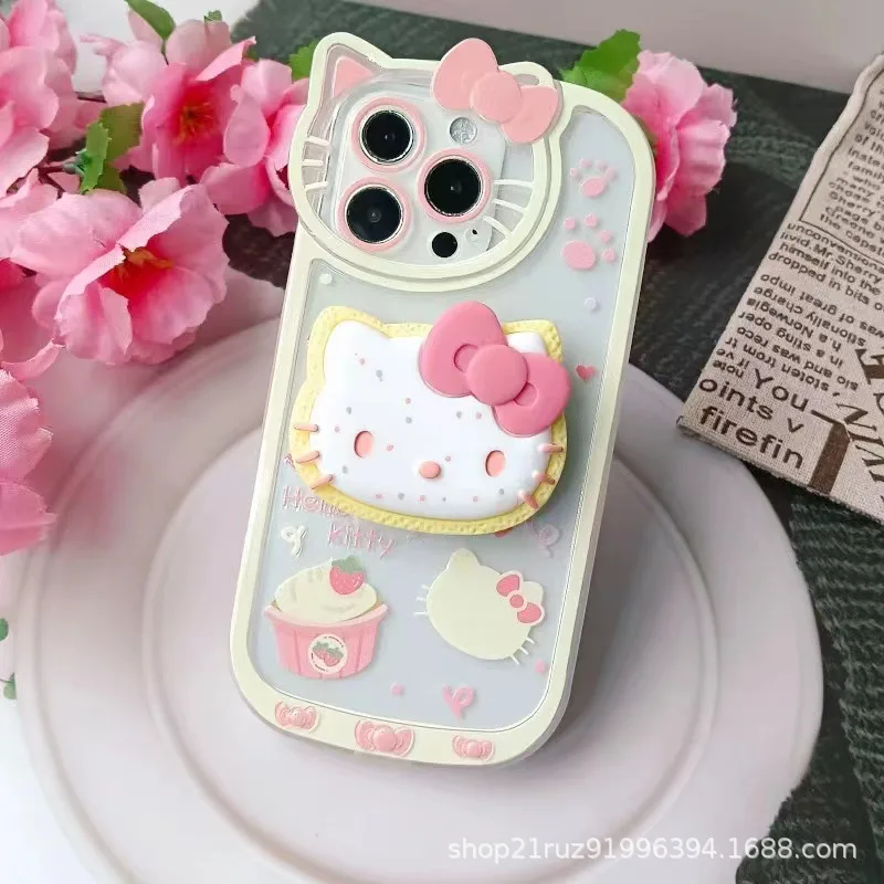 KT cat with stand 17 mobile phone case iPhone13 cartoon soft shell Apple 12 mobile phone 15pro protective cover 16 4
