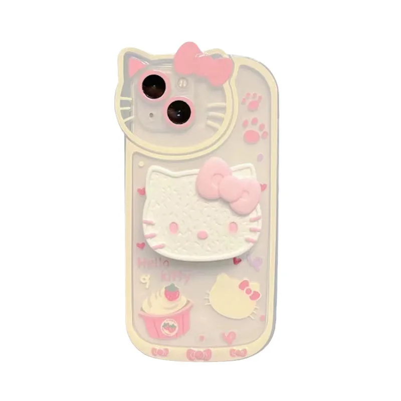 KT cat with stand 17 mobile phone case iPhone13 cartoon soft shell Apple 12 mobile phone 15pro protective cover 16 5