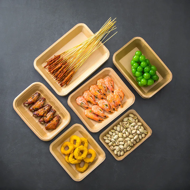 Disposable dinner plate commercial kraft paper tray barbecue paper plate paper plate supermarket fresh kraft plate plate 3
