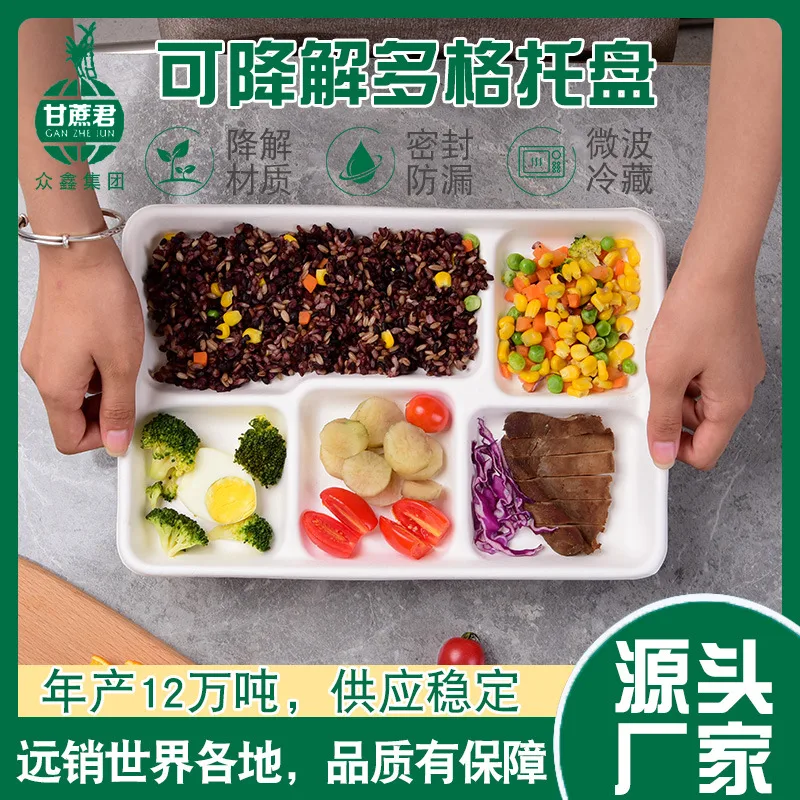Disposable dinner plate, biodegradable tableware, pulp lunch box, three-compartment, four-compartment lunch box, tray, divided plate lunch
