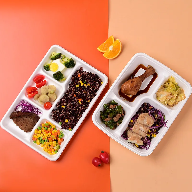 Disposable dinner plate, biodegradable tableware, pulp lunch box, three-compartment, four-compartment lunch box, tray, divided plate lunch 2