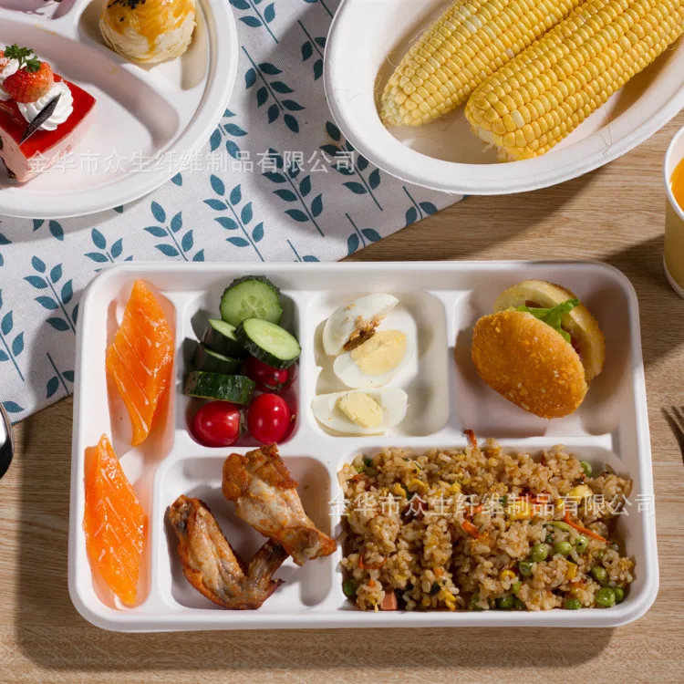 Disposable dinner plate, biodegradable tableware, pulp lunch box, three-compartment, four-compartment lunch box, tray, divided plate lunch 3