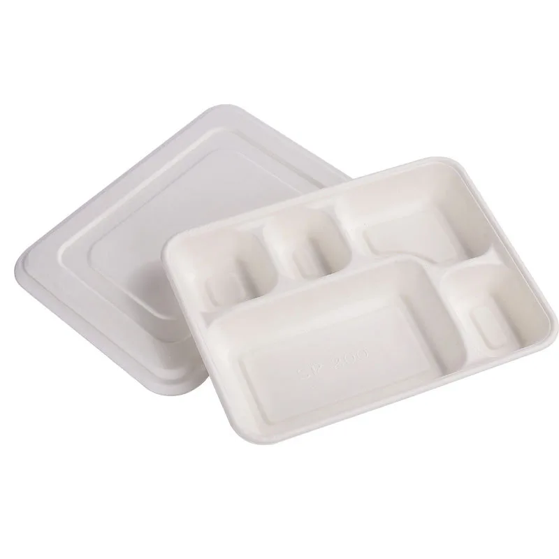 Disposable dinner plate, biodegradable tableware, pulp lunch box, three-compartment, four-compartment lunch box, tray, divided plate lunch 5