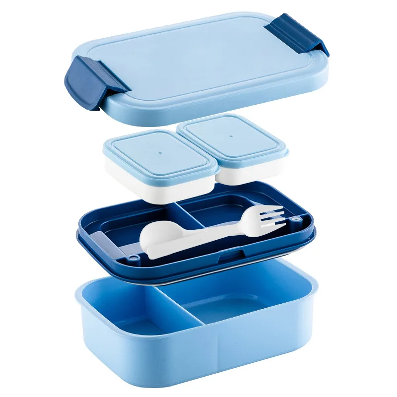 Double-layered large-capacity lunch box for students, adults, office workers, compartmented portable microwave lunch box