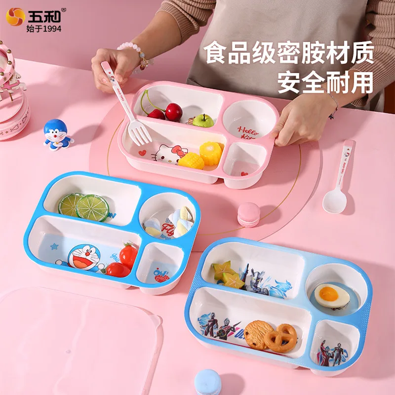 Food-grade children's tableware household cartoon bowl kindergarten divided plate wholesale lunch box 4