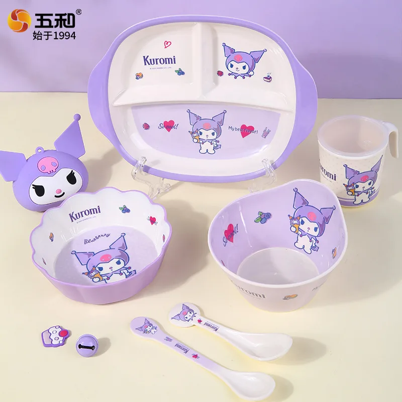 Kuromi children's tableware baby food bowl eating plate tableware baby mother and baby cute water cup wholesale 3