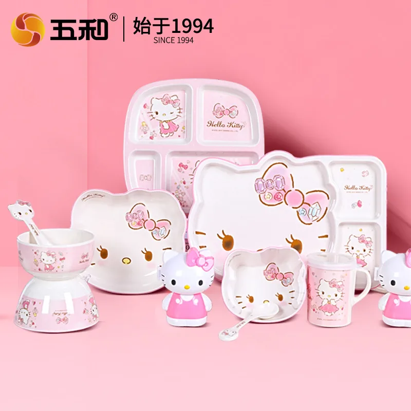 Sanrio tableware high-looking household children's dinner plate baby cute children's bowl instant noodle bowl cartoon water cup bowl