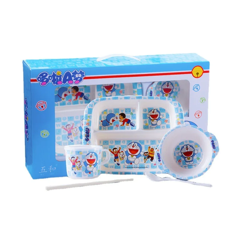 Cute bowl gift box tableware baby cute food grade children's tableware set bowl cup spoon souvenir set wholesale 5